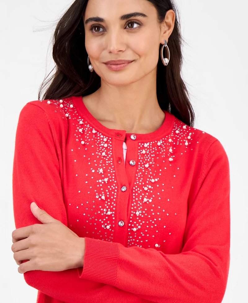 Jm Collection Petite Border Embellished Party Cardigan, Macy's Exclusive
