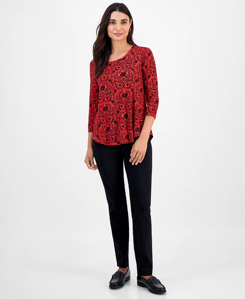 Jm Collection Petite Painted Foliage 3/4-Sleeve Top, Macy's Exclusive