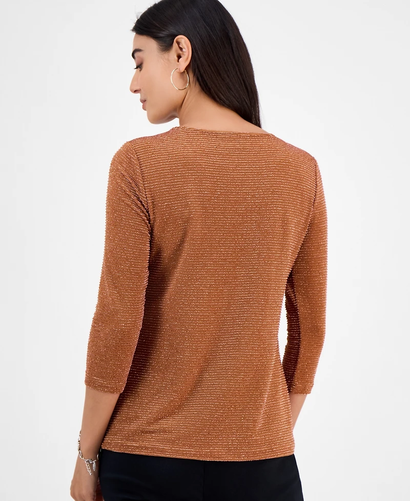 Jm Collection Petite Shine Stripe Jacquard Keyhole Top, Macy's Exclusive