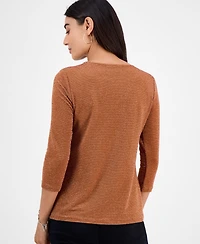 Jm Collection Petite Shine Stripe Jacquard Keyhole Top, Macy's Exclusive