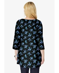 Woman Within Plus Perfect Printed Three-Quarter-Sleeve V-Neck Tunic