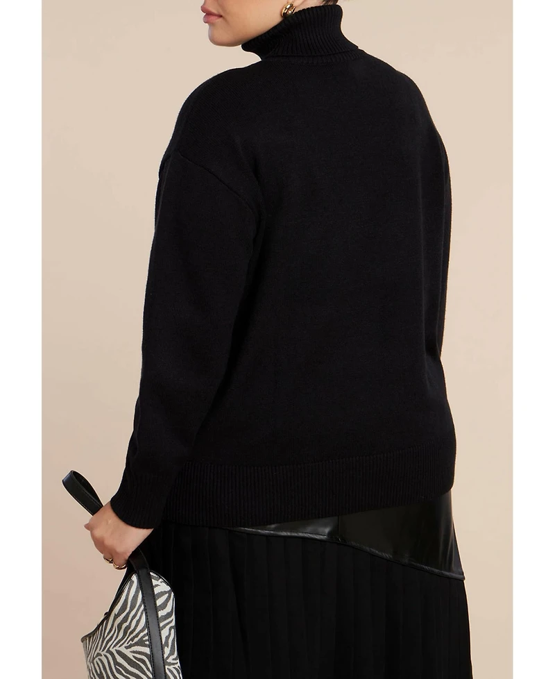 Eloquii Women's Plus Faux Leather Pocket Turtleneck Sweater