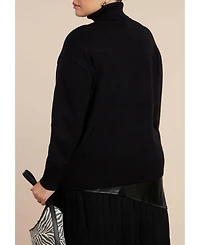 Eloquii Women's Plus Faux Leather Pocket Turtleneck Sweater