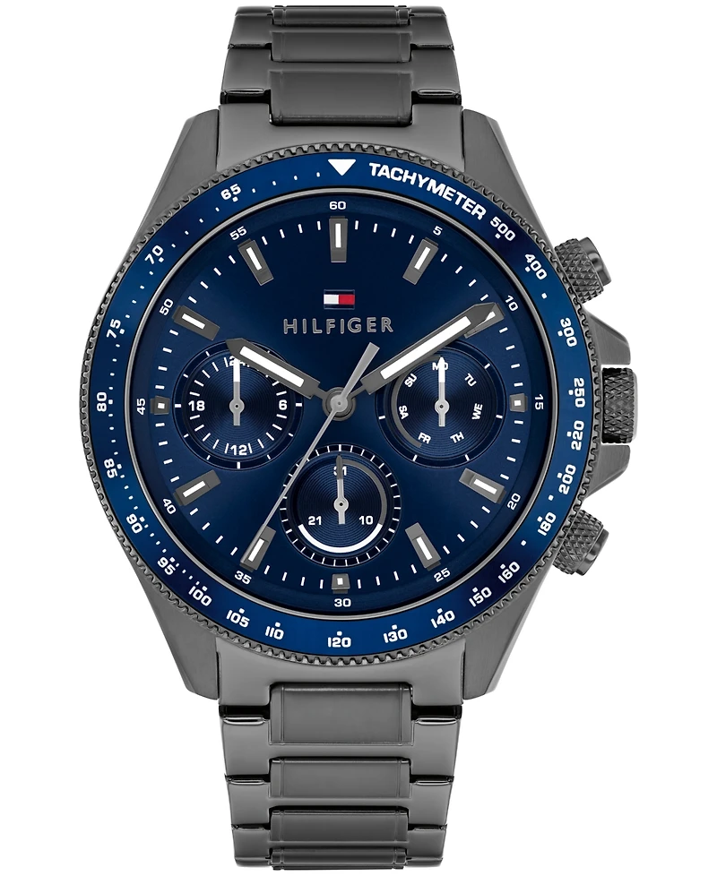 Tommy Hilfiger Men's Multifunction Ionic Plated Gray Stainless Steel Bracelet Watch, 44mm