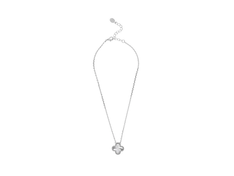 Rhodium Plated Flower Solitaire Pendant with Cz Surround