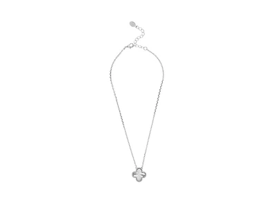 Rhodium Plated Flower Solitaire Pendant with Cz Surround