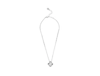 Rhodium Plated Flower Solitaire Pendant with Cz Surround