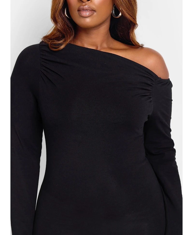 Rebdolls Plus Asymmetrical Hem Bodycon Mini Dress