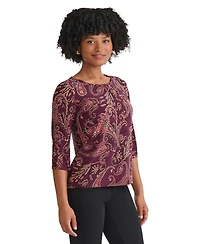 Jones New York Petite 3/4 Sleeve Crew Neck Top