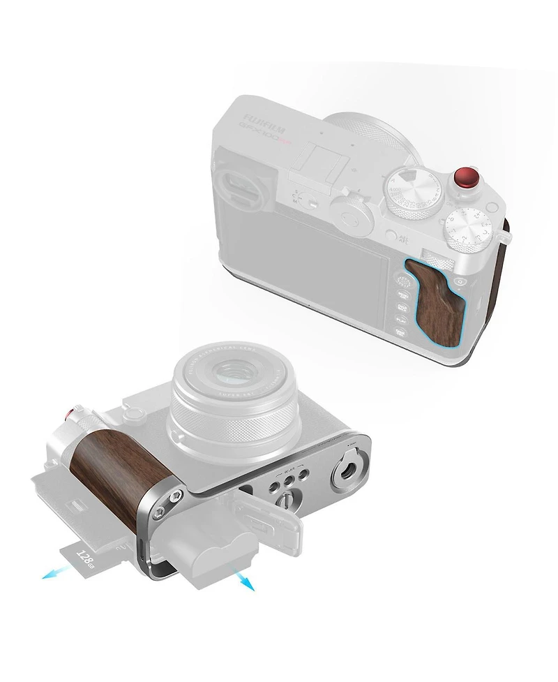 SmallRig L-Shape Mount Plate with Wooden Handle for Fujifilm GFX100RF Camera, Silver