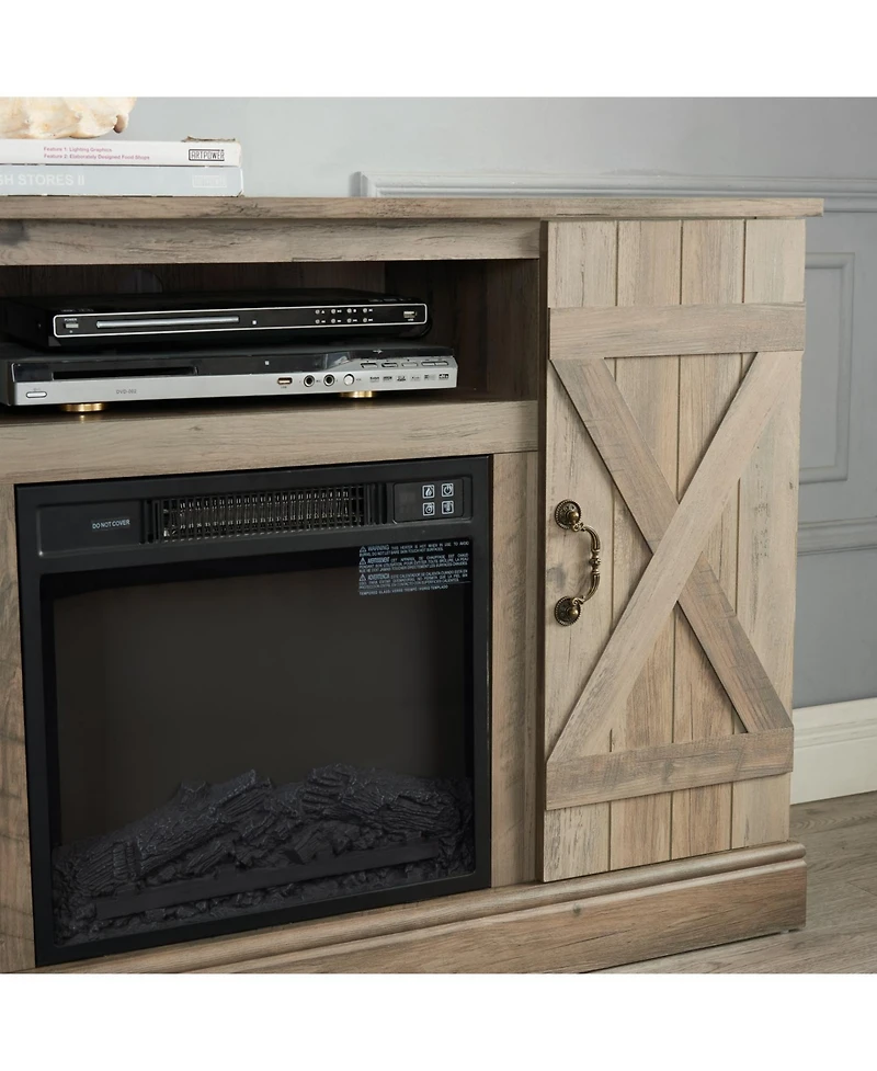 Streamdale Retro Tv Stand with Electric Fireplace, Gray Wash