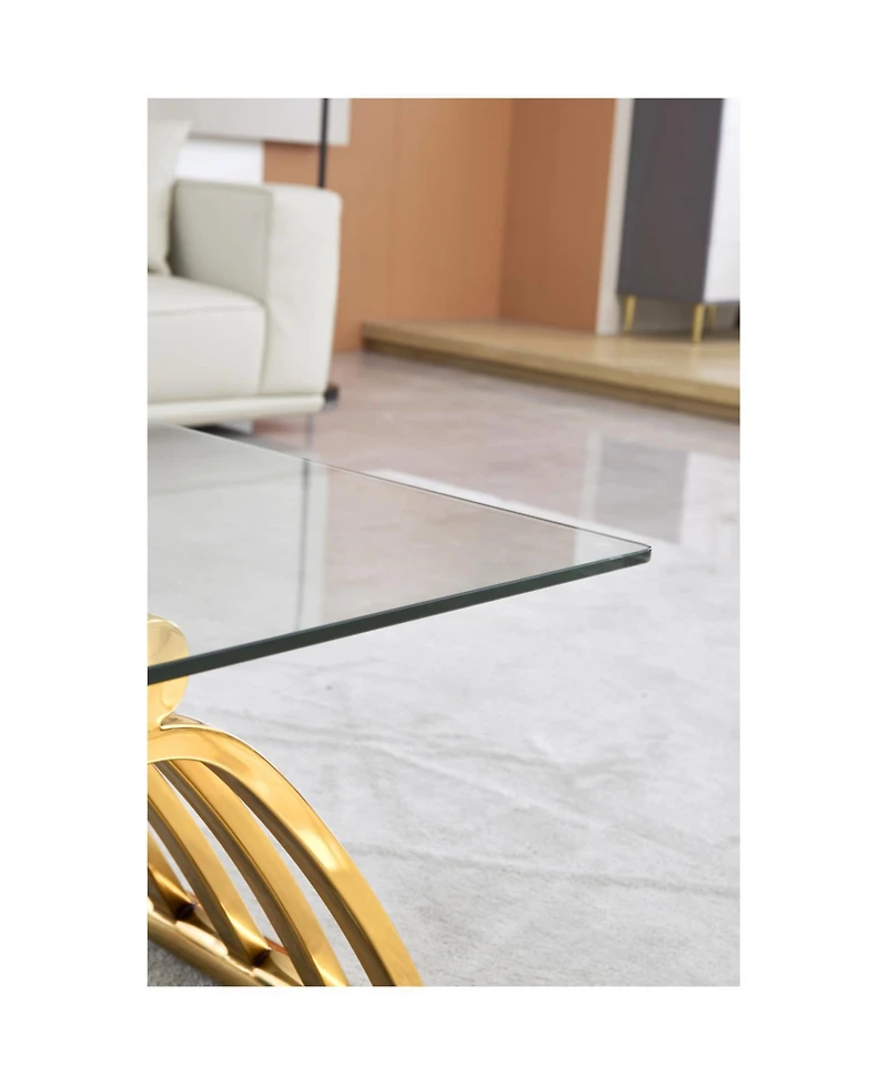 Streamdale 47" Modern Coffee Table with Clear Glass Top in Gold