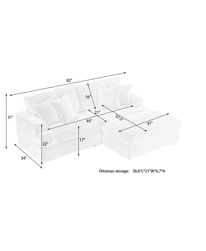 Streamdale 82 inches orange corduroy sofa, storage feet +4 throw pillows, create a living room, office fashion new darling!