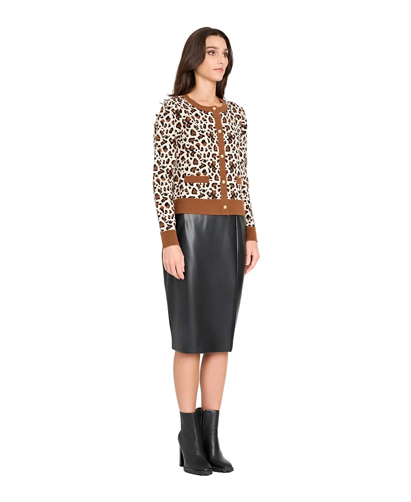 Tahari Asl Women's Crewneck Printed Cardigan Sweater