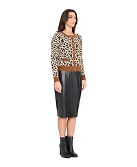Tahari Asl Women's Crewneck Printed Cardigan Sweater