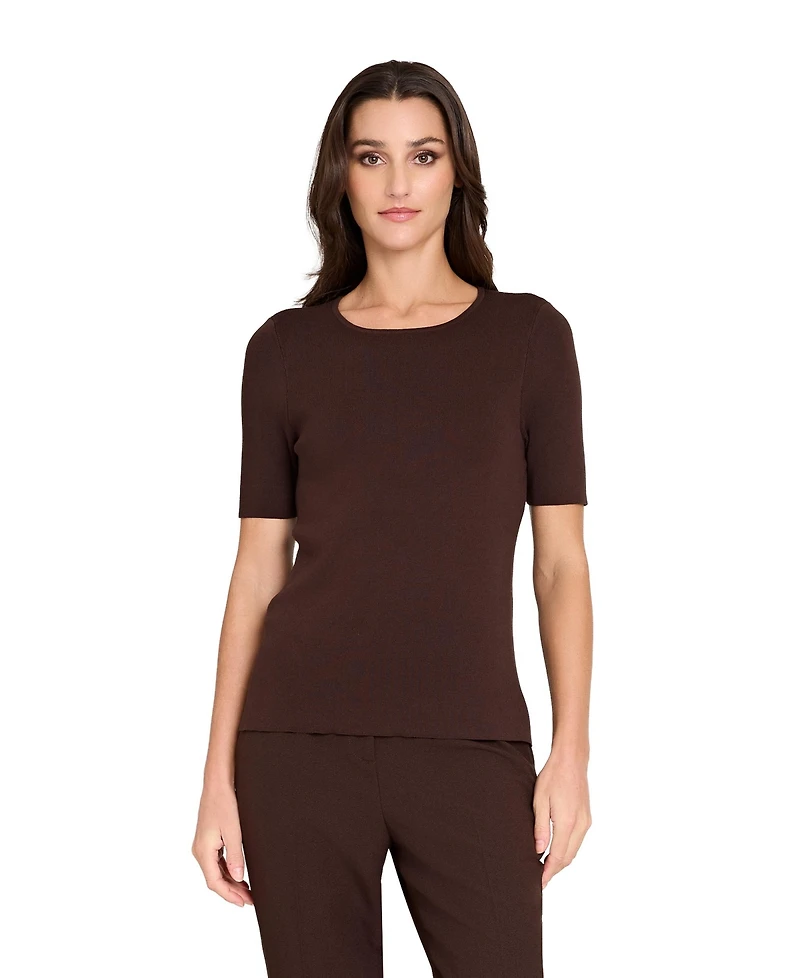 Tahari Asl Women's Petite Fine-Rib Crewneck Sweater T-Shirt