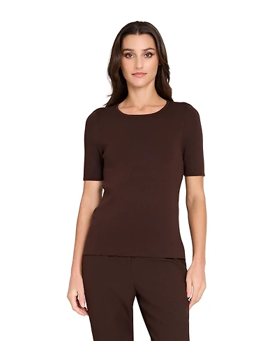 Tahari Asl Women's Petite Fine-Rib Crewneck Sweater T-Shirt