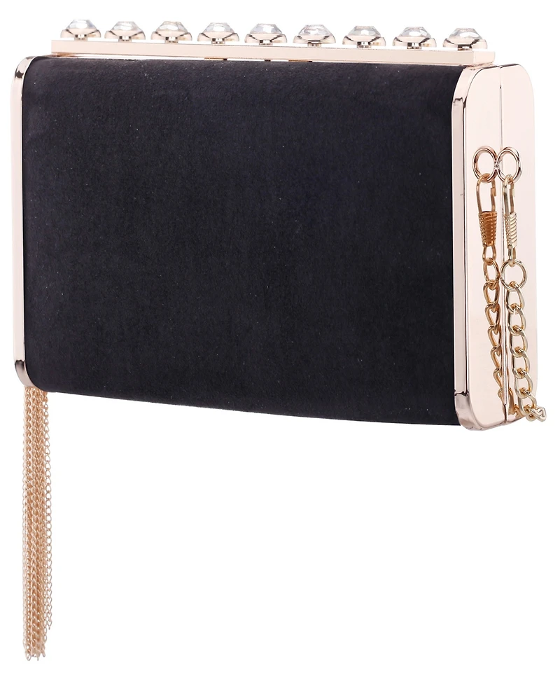Nina Crystal Ornamented Minaudiere Tassel Lift Lock Clutch