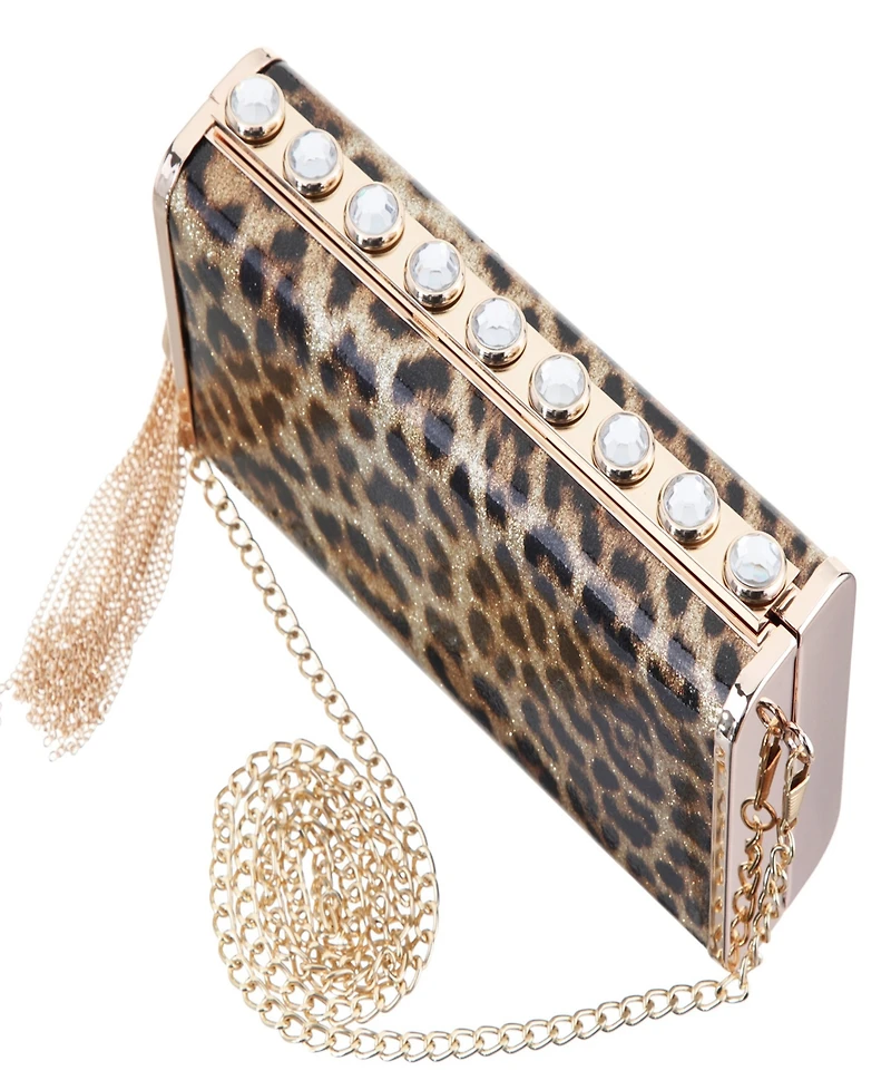 Nina Crystal Ornamented Minaudiere Tassel Lift Lock Clutch