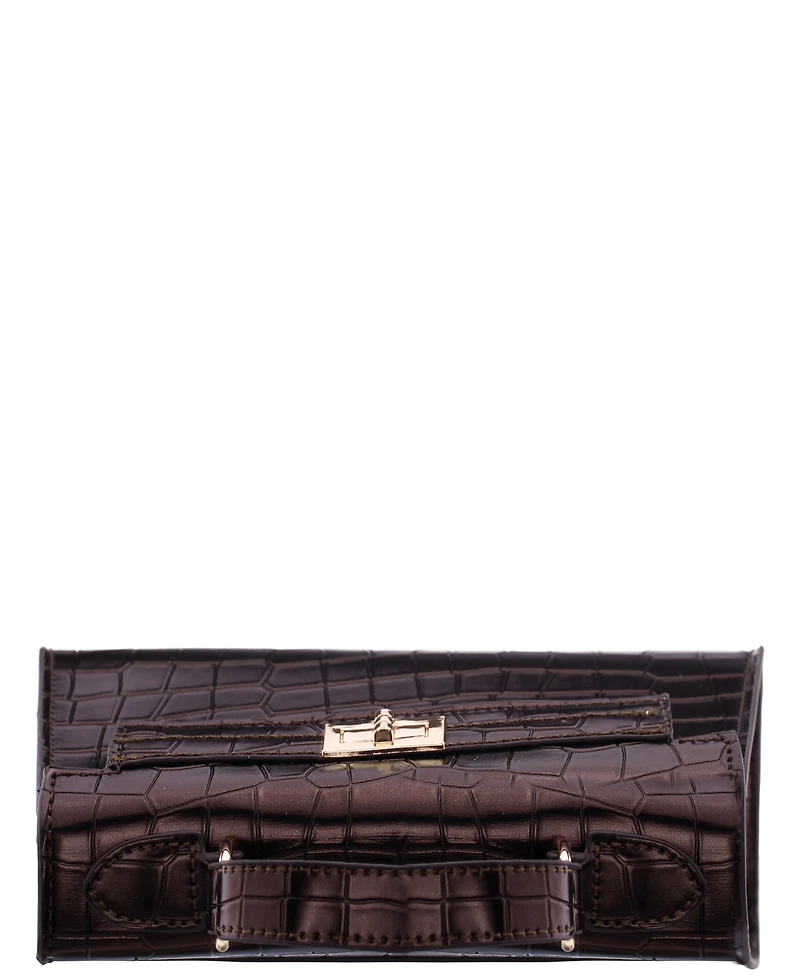 Nina Mini Croco Embossed Magnetic Snap Satchel Bag