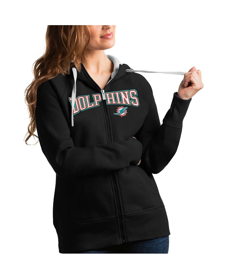 Antigua Women's Black Miami Dolphins Wordmark Victory Full-Zip Hoodie
