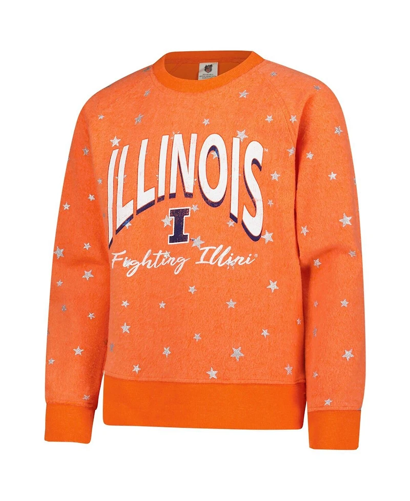 Wes & Willy Big Girls Orange Illinois Fighting Illini Shimmer Star Reverse Sweatshirt