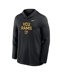 Nike Men's Black Vcu Rams Sideline Dri-fit Lightweight Hooded Sweatshirt