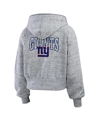 Wear by Erin Andrews Women's Heather Gray New York Giants Speckled Fleece Cropped Full-Zip Hoodie