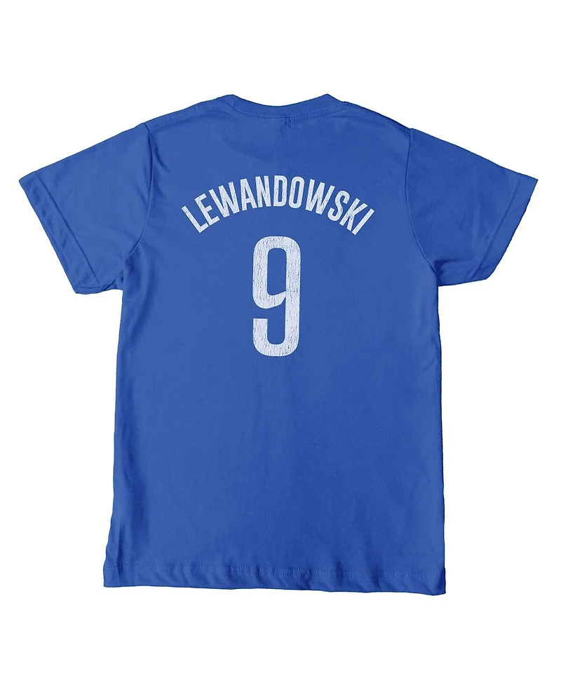 1863FC Big Boys and Girls Robert Lewandowski Blue Barcelona Player T-Shirt