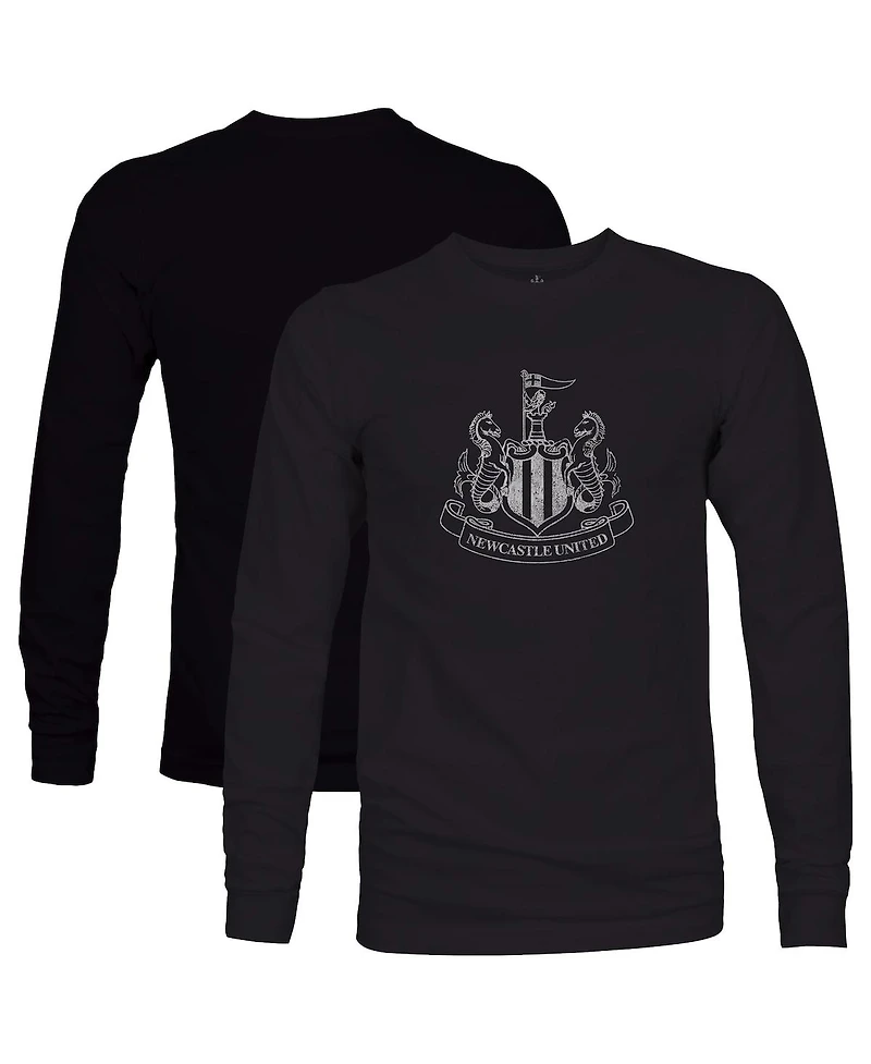 1863FC Men's Black Newcastle United Mono Badge Long Sleeve T-Shirt