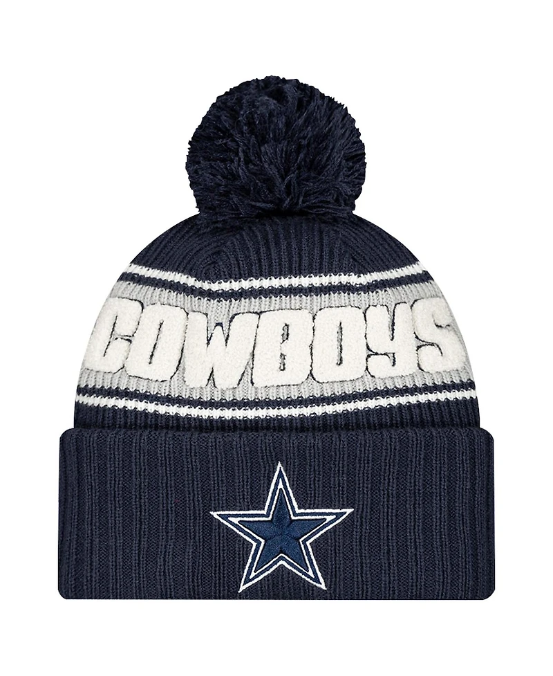 New Era Big Boys and Girls Navy Dallas Cowboys 2024/25 Sideline Cuffed Pom with Knit Hat
