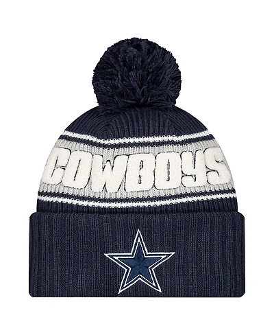 New Era Big Boys and Girls Navy Dallas Cowboys 2024/25 Sideline Cuffed Pom with Knit Hat