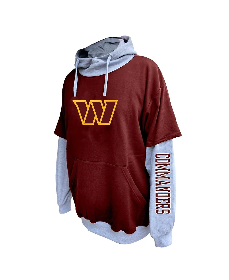 Profile Men's Burgundy/Heather Gray Washington Commanders Big Tall Twofer Pullover Hoodie