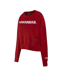 Pro Standard Women's Cardinal Arkansas Razorbacks Sequin Boxy Cropped Pullover Sweatshirt