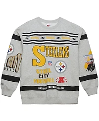 Mitchell & Ness Men's Heather Gray Pittsburgh Steelers All Over Print Fleece Crewneck Sweatshirt