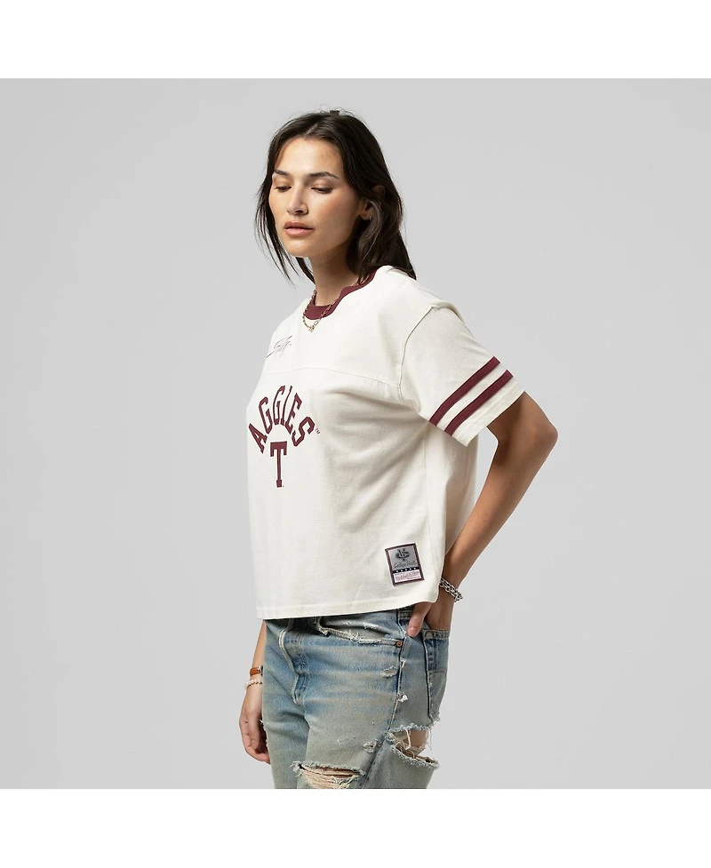 Mitchell & Ness Women's Cream Texas A&M Aggies Cropped Ringer T-Shirt