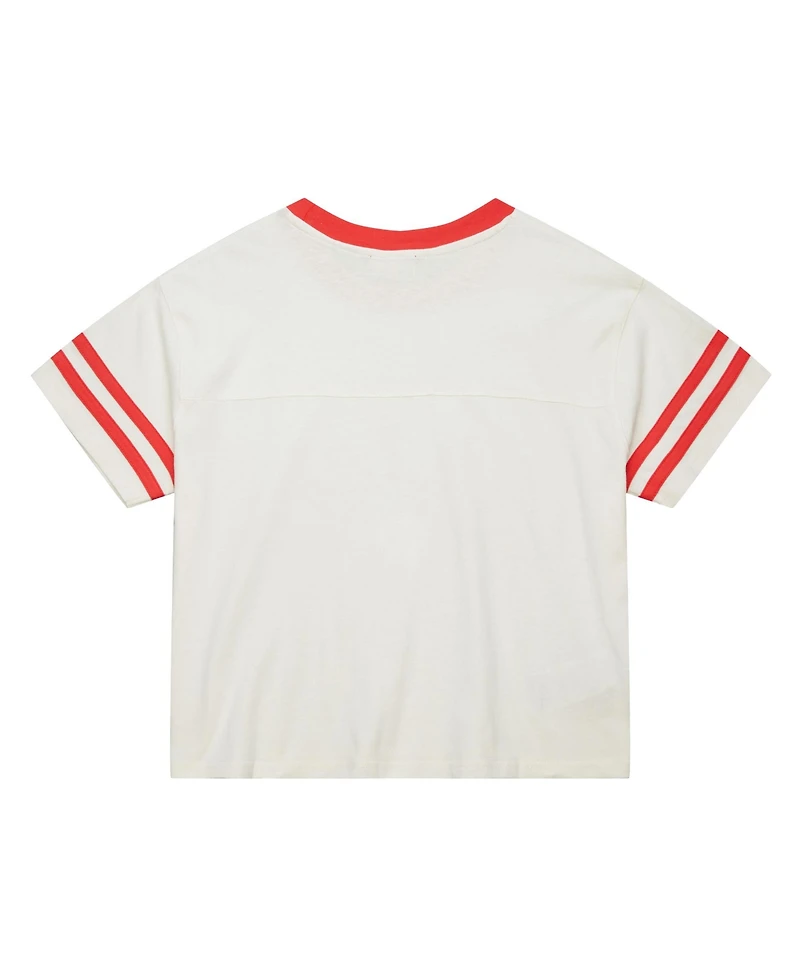 Mitchell & Ness Women's Cream New York Yankees Cooperstown Collection Cropped Yoke T-Shirt