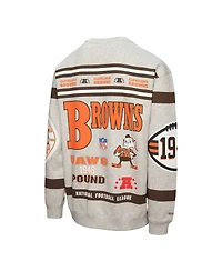 Mitchell & Ness Men's Heather Gray Cleveland Browns All Over Print Fleece Crewneck Sweatshirt