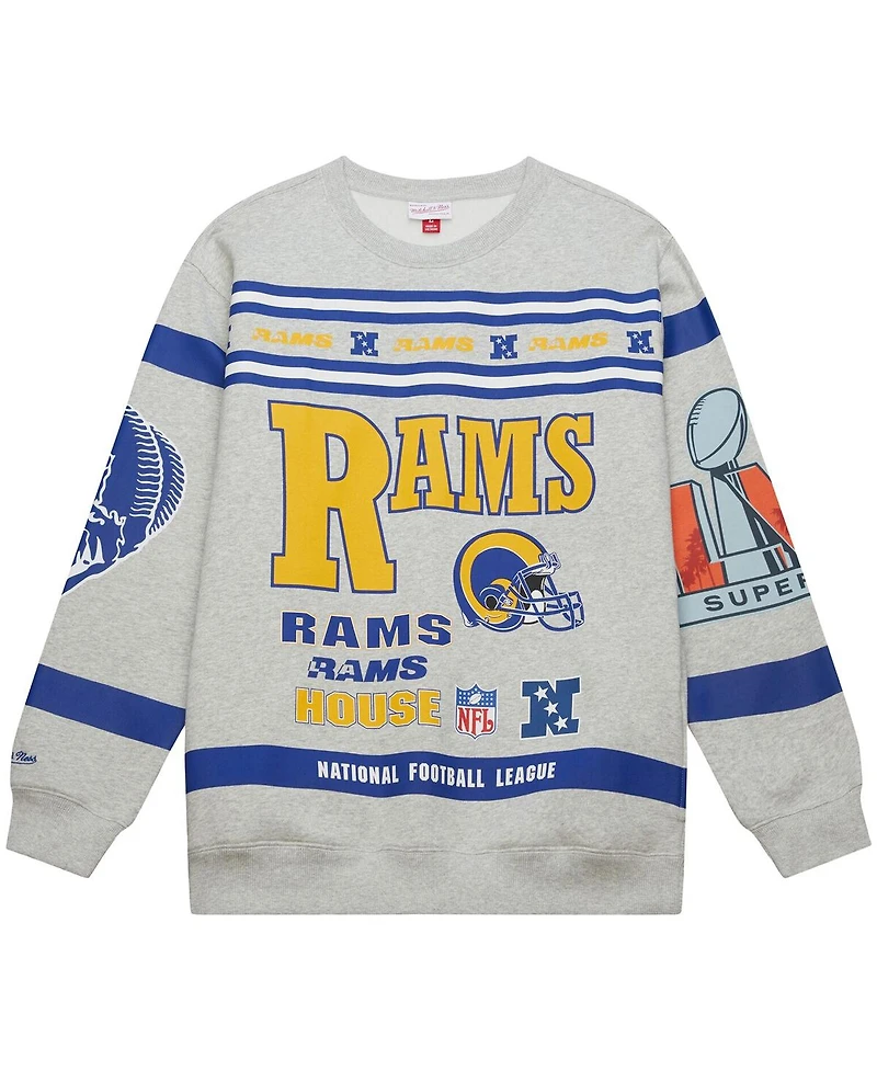 Mitchell & Ness Men's Heather Gray Los Angeles Rams All Over Print Fleece Crewneck Sweatshirt