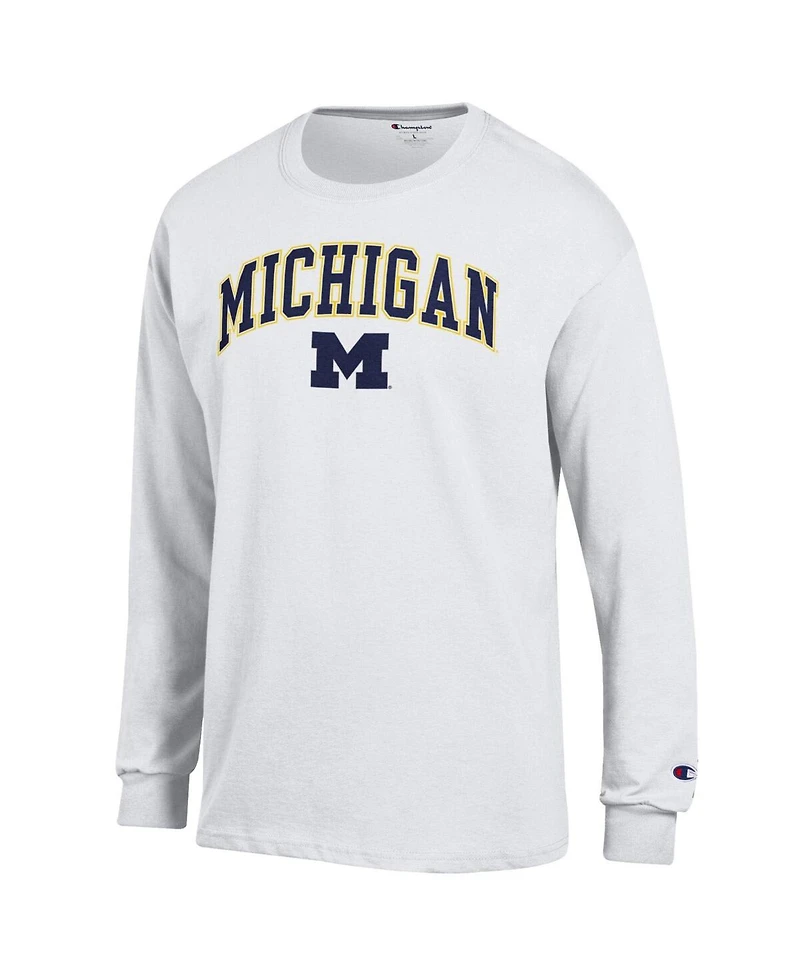 Champion Men's White Michigan Wolverines Arch Over Logo Long Sleeve T-Shirt