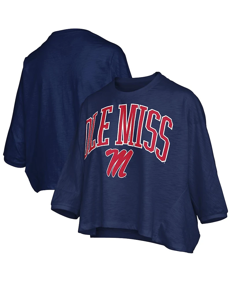 Pressbox Women's Navy Ole Miss Rebels Midi Arch Over Logo Oversized T-Shirt