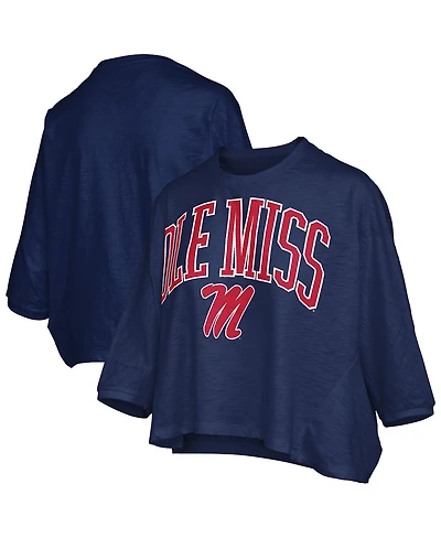 Pressbox Women's Navy Ole Miss Rebels Midi Arch Over Logo Oversized T-Shirt