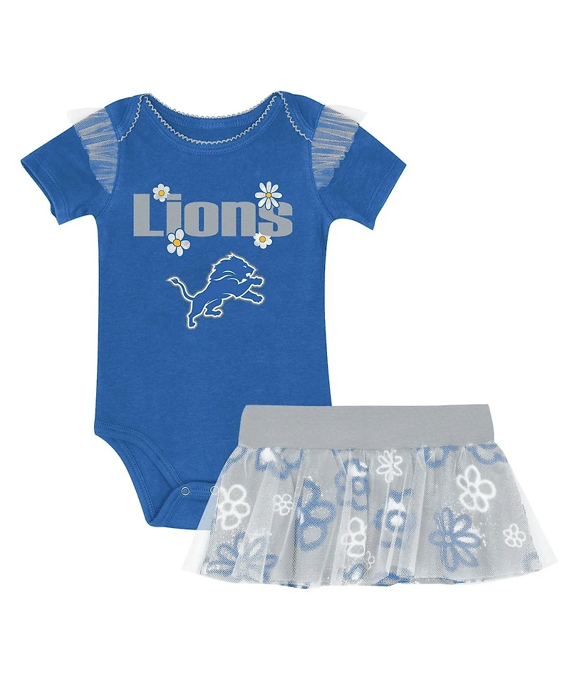 Outerstuff Girls Newborn 2-Piece Blue Detroit Lions My Team Rocks Bodysuit and Skirt Set