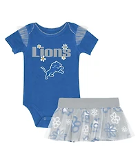 Outerstuff Girls Newborn 2-Piece Blue Detroit Lions My Team Rocks Bodysuit and Skirt Set