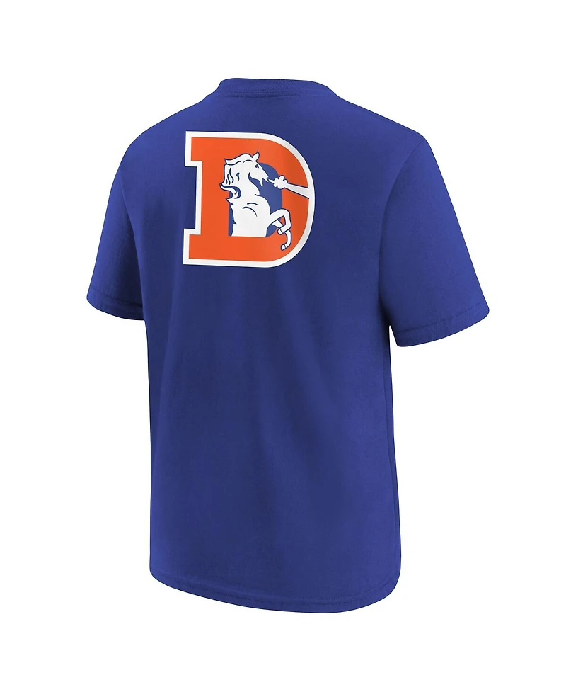 Nike Big Boys and Girls Royal Denver Broncos Rewind Front Back Essential T-Shirt