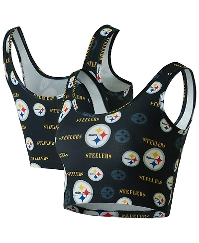 Concepts Sport Women's Black Pittsburgh Steelers Mosaic Allover Print Bralette