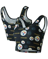 Concepts Sport Women's Black Pittsburgh Steelers Mosaic Allover Print Bralette