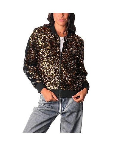 The Wild Collective Women's Gold New Orleans Saints Sequin Full-Zip Bomber Jacket