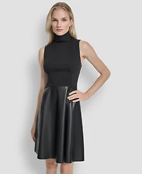 Dkny Women's Sleeveless Mock Neck Fit & Flare Dress