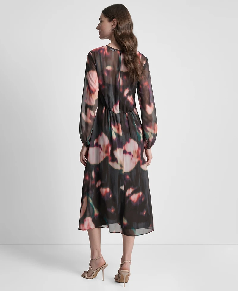 Dkny Women's Long Sleeve Empire Waist Midi Dress